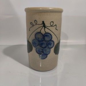 Vintage 2001 Shadow Lawn Stoneware Pottery Wine Bottle Crock with Grapes Vase